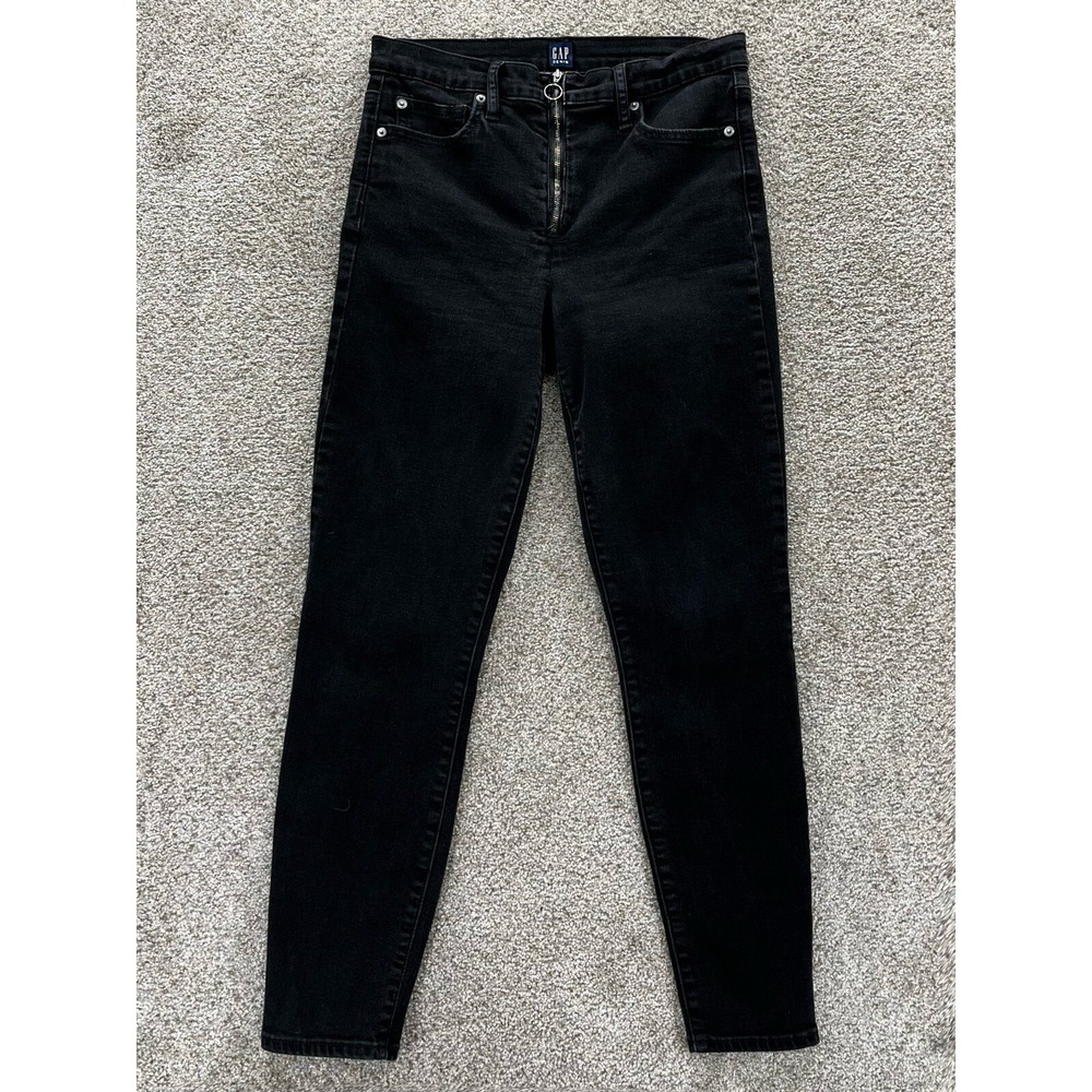 GAP True Skinny‎ Jeans Womens 28 Black High Rise Ankle Stretch Exposed Zip Front